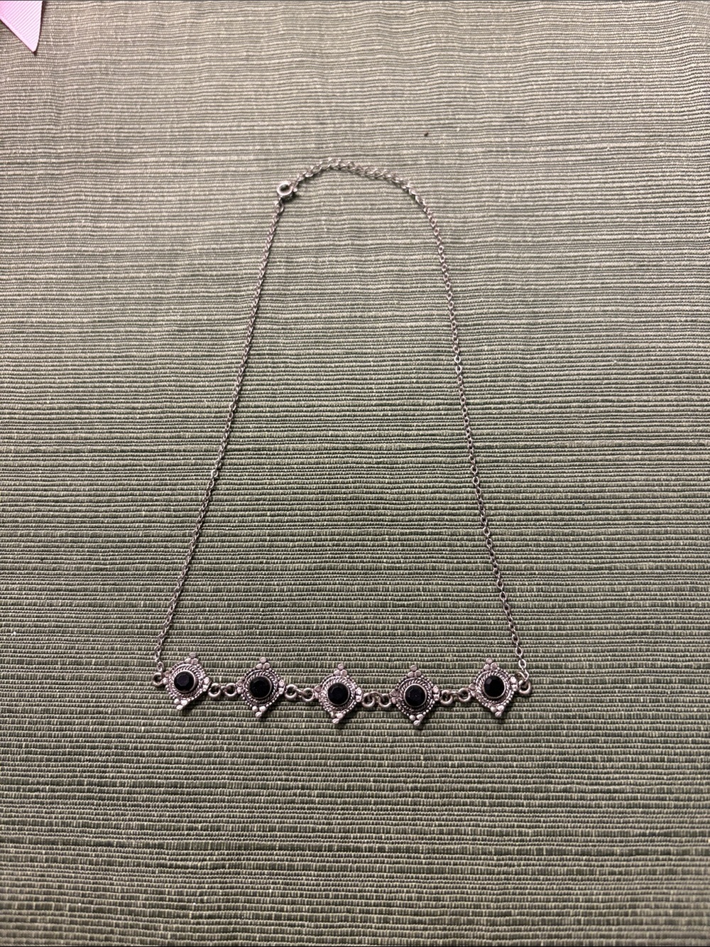 Delicate Silver Necklace with Black Stone Accents